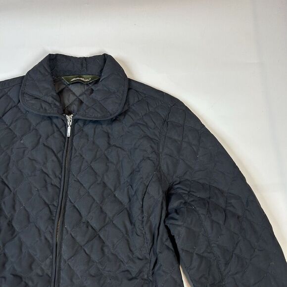 Eddie Bauer Jacket Womens Medium Down Dimmond Quilted Puffer Black Full Zip - Picture 2 of 7